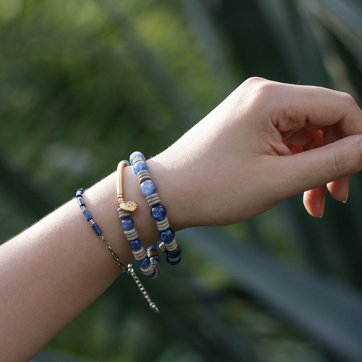 Handmade Kyanite Bracelet with Gold Accents-st-0027