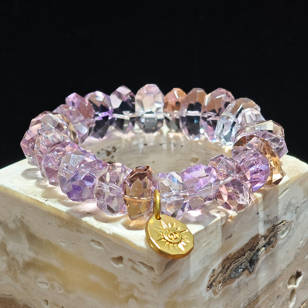 Handmade Bolivian Amethyst Bracelet with Gold Plated Charm-st0030