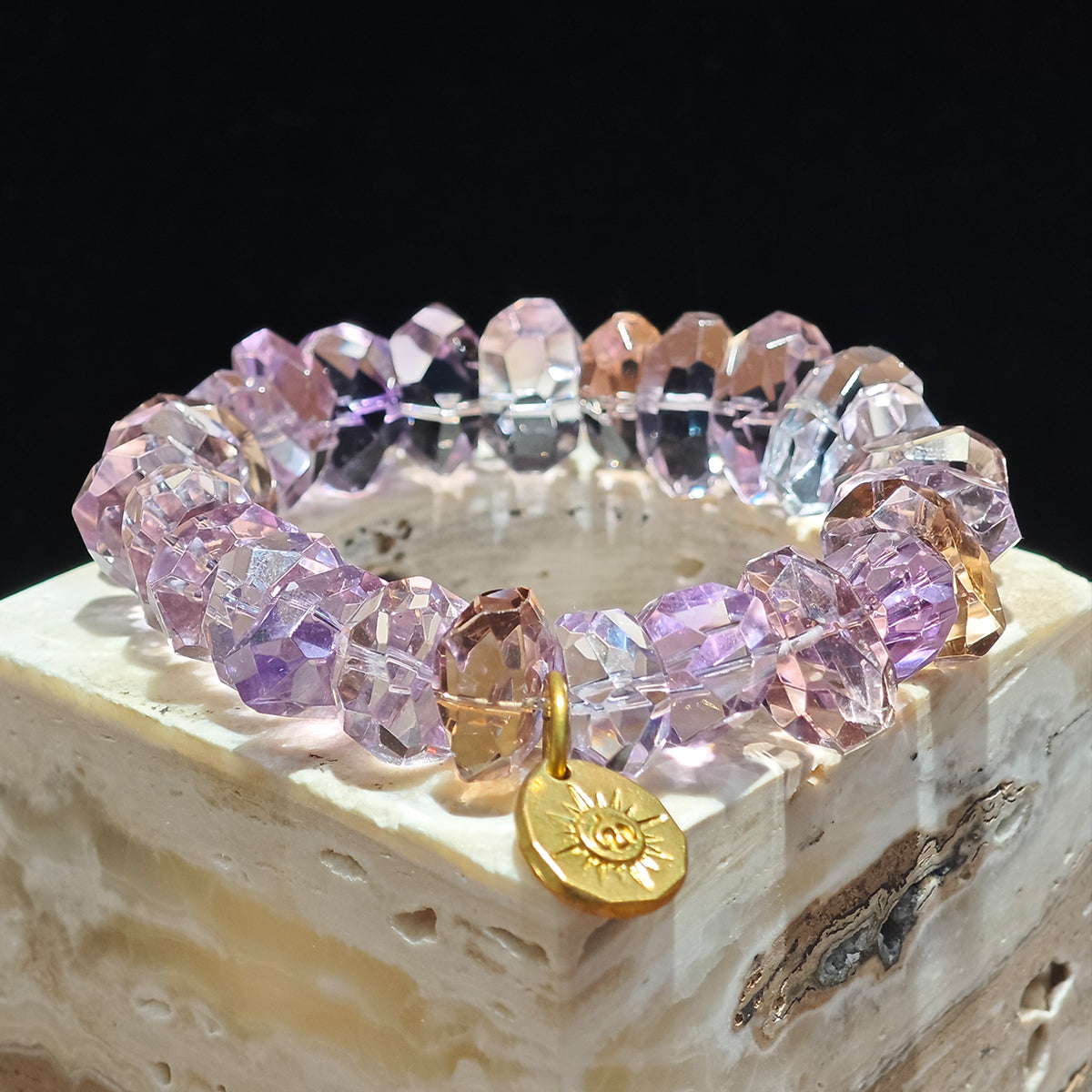 Handmade Bolivian Amethyst Bracelet with Gold Plated Charm-st0030