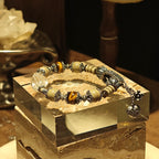Handmade Tiger Eye, Map Stone and Clear Crystal Bracelet with Antiqued Silver Accents-st-0015