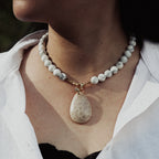 Handmade Howlite Necklace with Gold Chain-st-0025