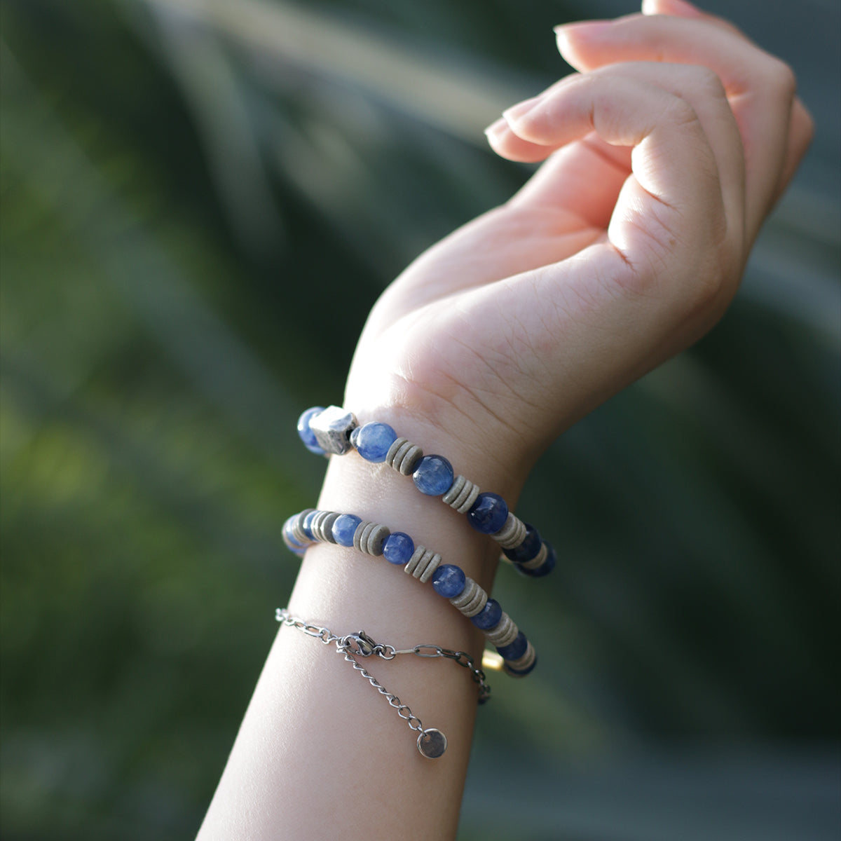 Handmade Kyanite Bracelet with Gold Accents-st-0027