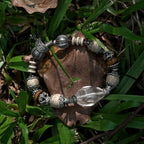 Handmade Tiger Eye, Map Stone and Clear Crystal Bracelet with Antiqued Silver Accents-st-0015