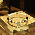 Handmade Obsidian and Howlite Bracelet with Silver Accents-st-0001