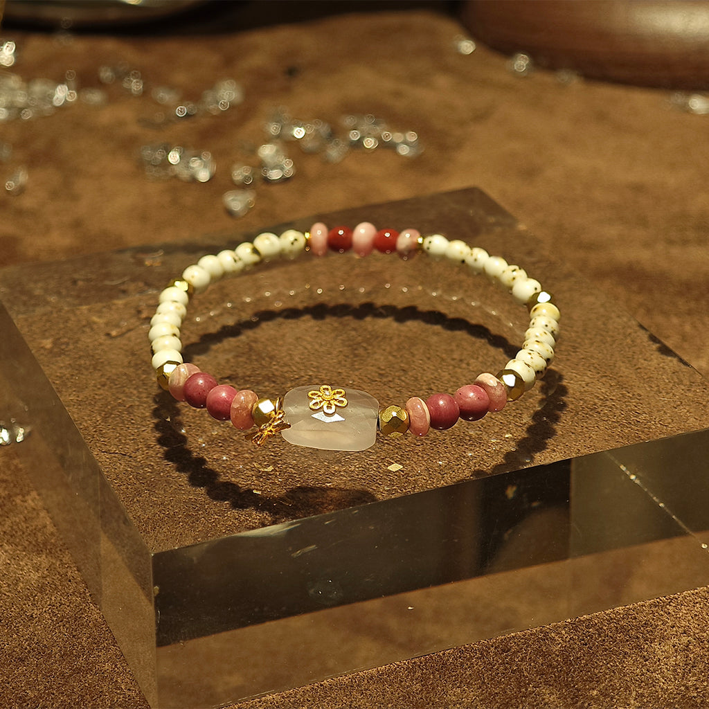 Handmade Rhodochrosite and Howlite Bracelet with Gold Plated Accents-st-0006