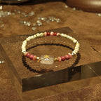 Handmade Rhodochrosite and Howlite Bracelet with Gold Plated Accents-st-0006