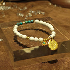 Handmade Howlite and Turquoise Bracelet with Gold Tone Accent - Bohemian Beaded Jewelry-st-0009