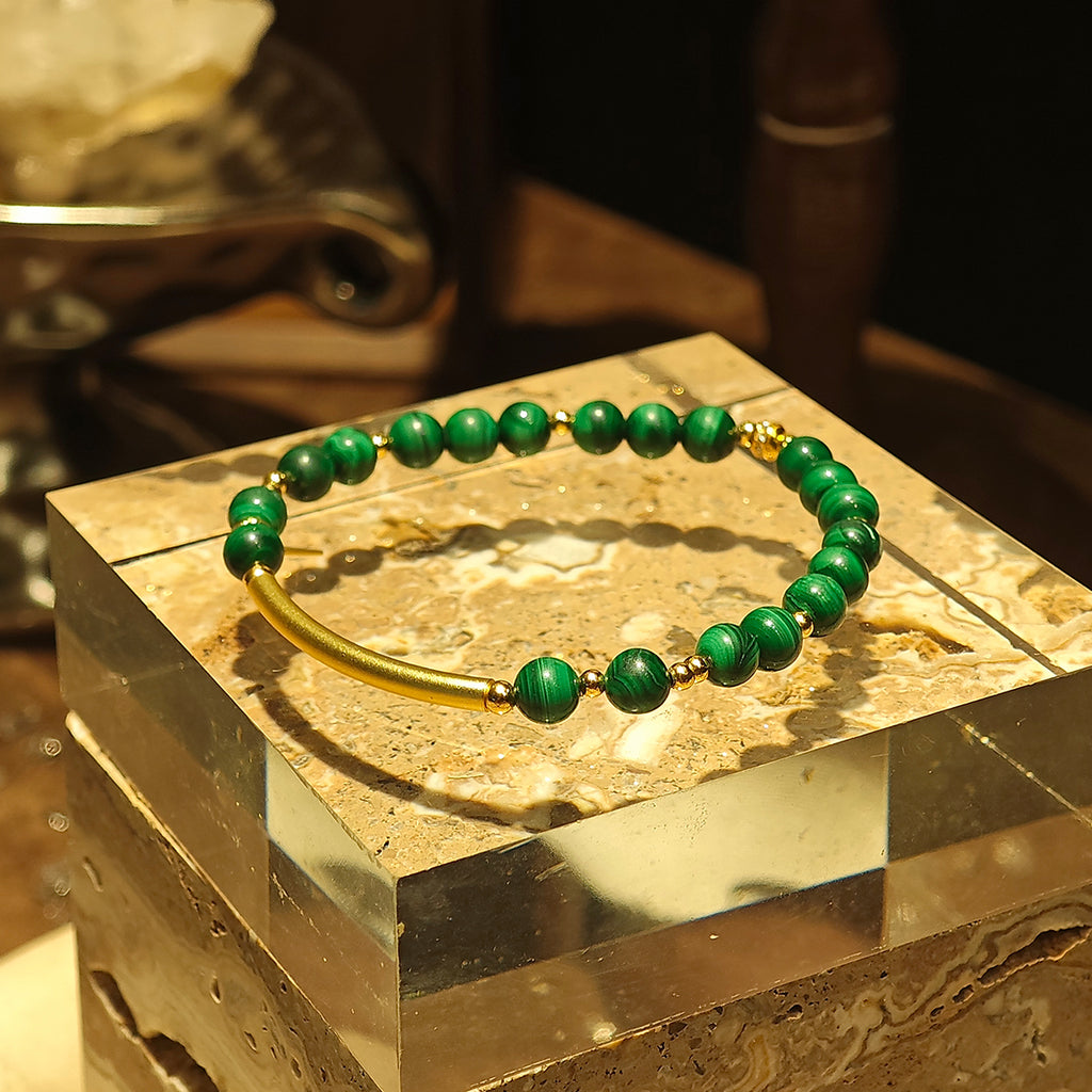 Handmade Malachite Bracelet with Gold Plated Accents-st-0011