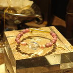 Handmade Rhodochrosite and Raw Crystal Bracelet with Gold Accents-st-0003