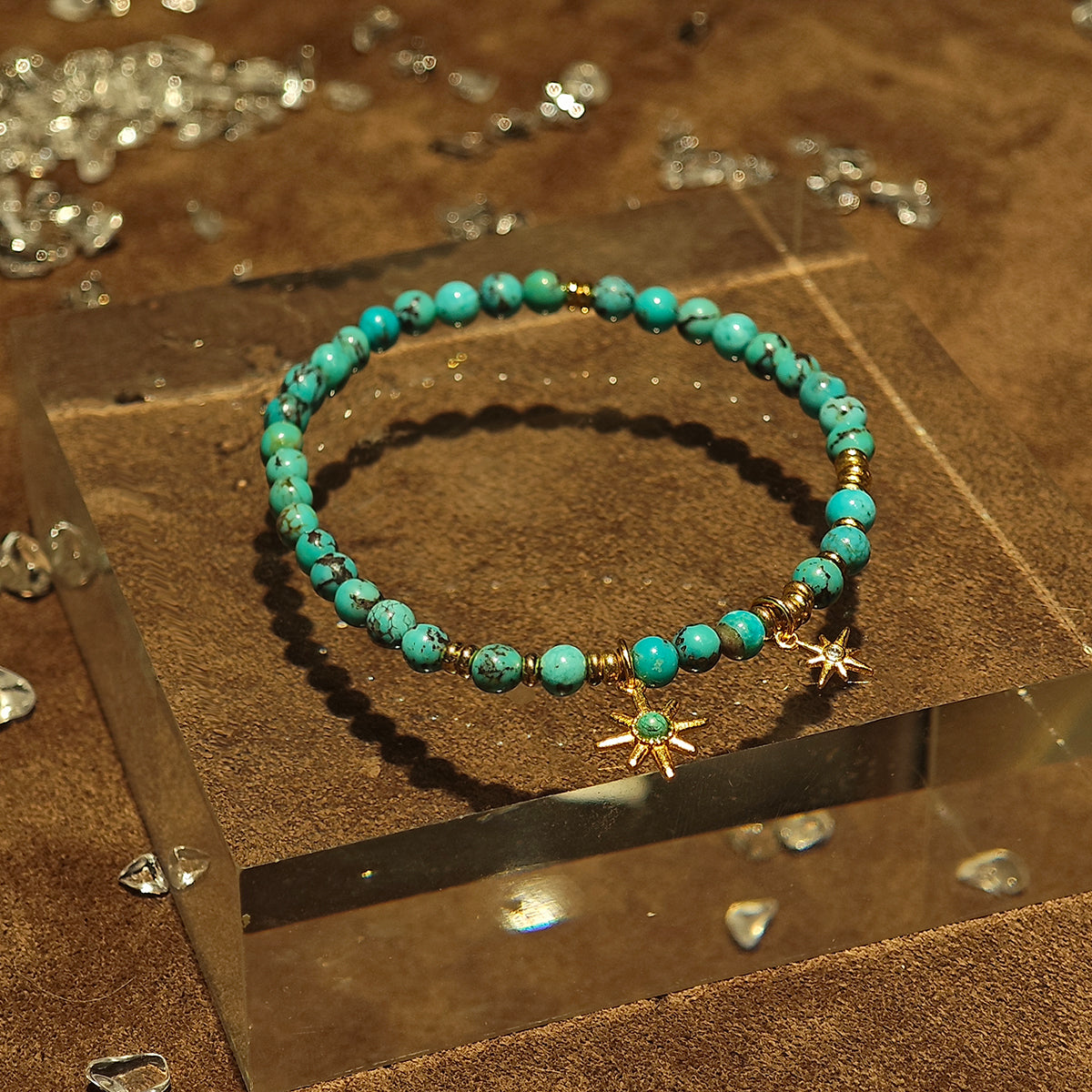 Handmade Turquoise Bracelet with Gold Plated Star Charm-st-0013
