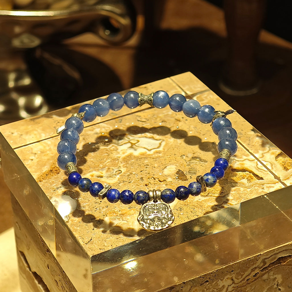 Handmade Kyanite and Lapis Lazuli Bracelet with Silver Accents-st-0008